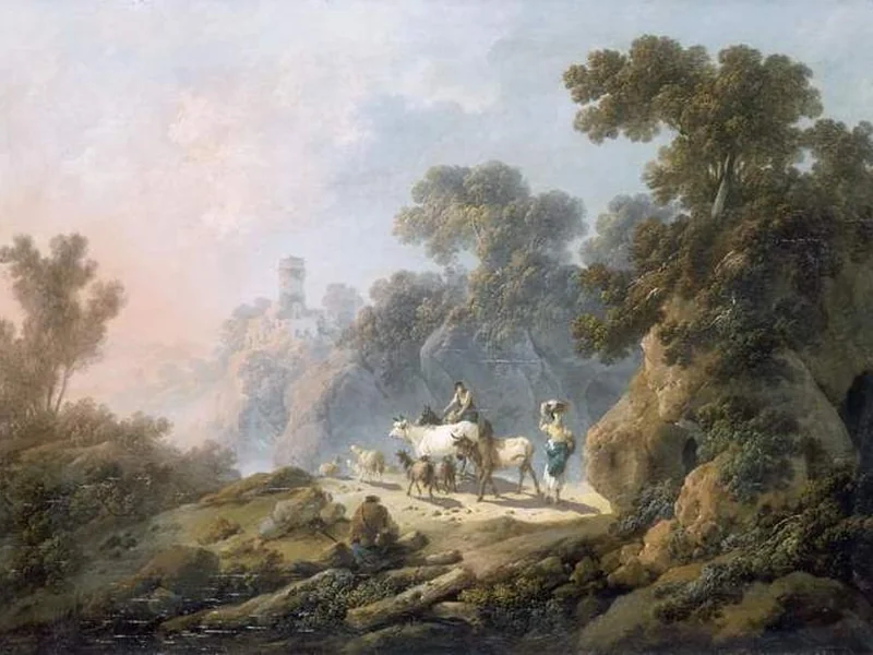 1728-Jean-Baptiste Pillement - Landscape with cattle (Louvre)